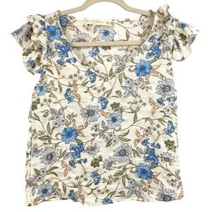 Fair Haven Womens White Floral Ruffle Sleeve Top Size M Cottage Prairie Fairy